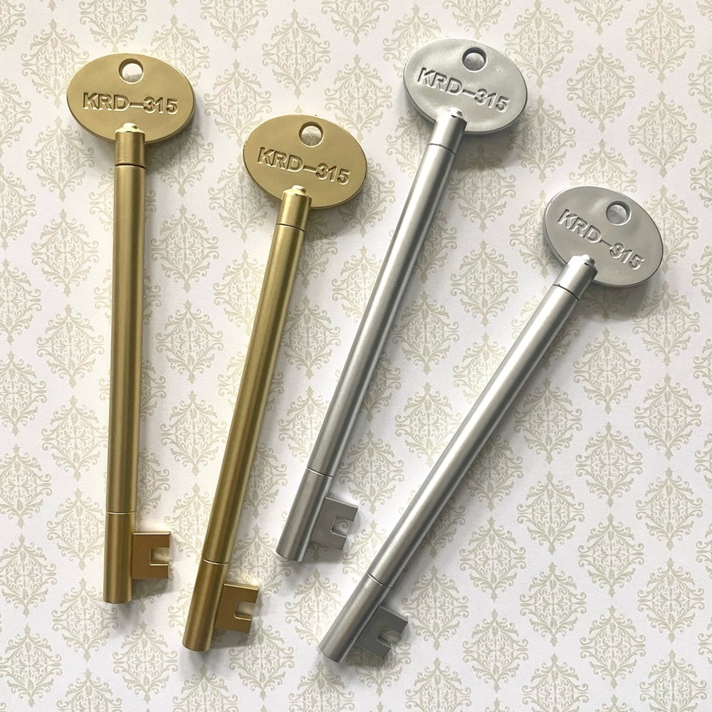 Skeleton Key Ink Pens- Set of 4, Gold & Silver